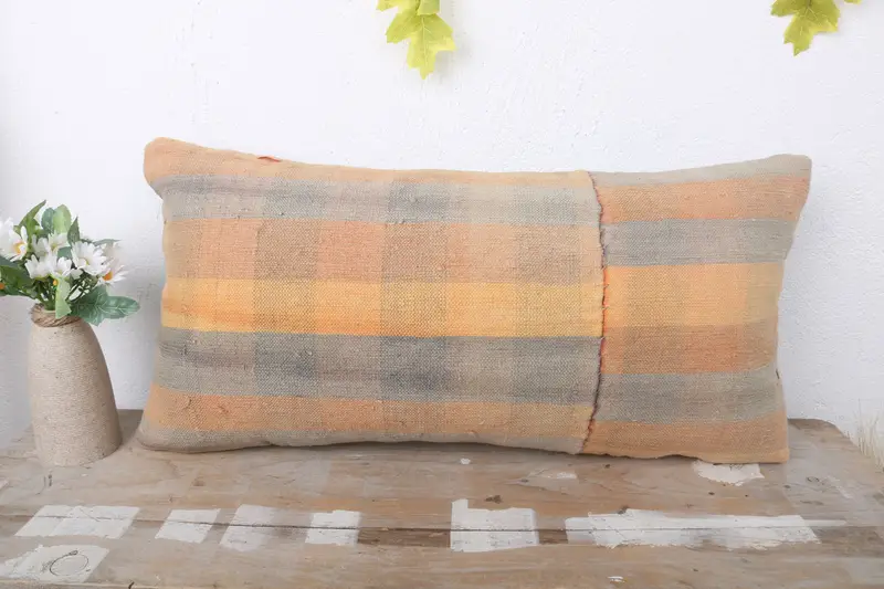 Muted Pillow Cover, Kilim Cushion Sham, 12x24 Yellow Pillow, Ethnic Throw Cushion, Sustainable Pillow Case, Cushion Cover, Kilim Pillow, Boho Pillow - 2