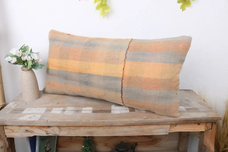 Muted Pillow Cover, Kilim Cushion Sham, 12x24 Yellow Pillow, Ethnic Throw Cushion, Sustainable Pillow Case, Cushion Cover, Kilim Pillow, Boho Pillow - 4