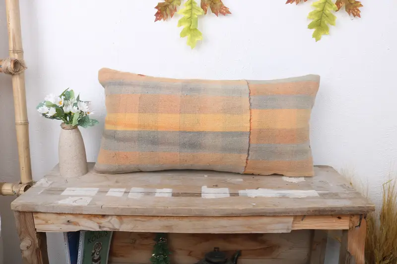 Muted Pillow Cover, Kilim Cushion Sham, 12x24 Yellow Pillow, Ethnic Throw Cushion, Sustainable Pillow Case, Cushion Cover, Kilim Pillow, Boho Pillow - 1