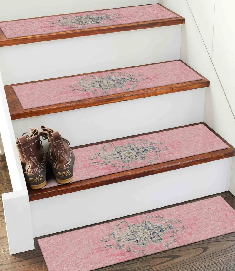 Muted Ethnic Printed Rug: Bohemian Stair Rug with Trendy Design
