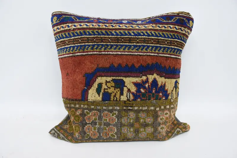 Boho Pillow Sham Cover, Throw Kilim Pillow, Pillow Sham, 18x18 Red Pillow Sham, Outdoor Bolster Pillow Case, Ethnical Kilim Rug Pillow - 1