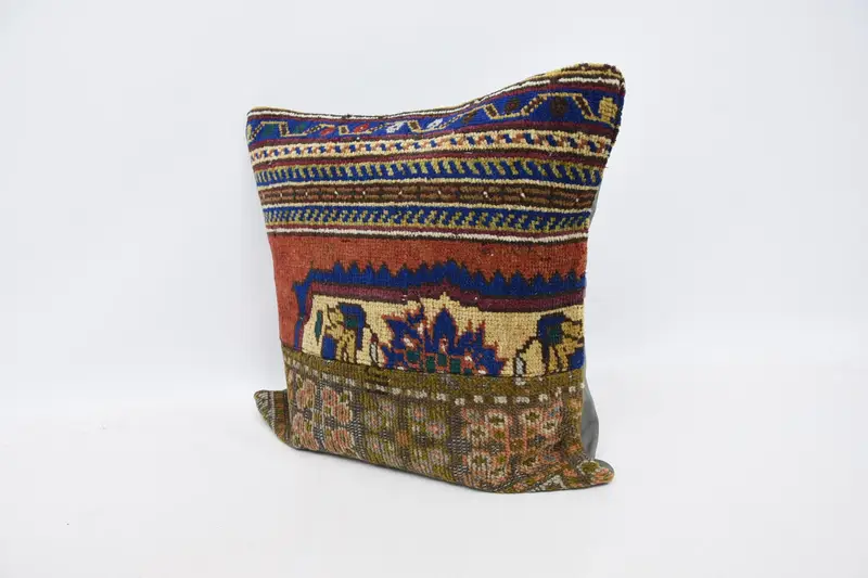 Boho Pillow Sham Cover, Throw Kilim Pillow, Pillow Sham, 18x18 Red Pillow Sham, Outdoor Bolster Pillow Case, Ethnical Kilim Rug Pillow - 4
