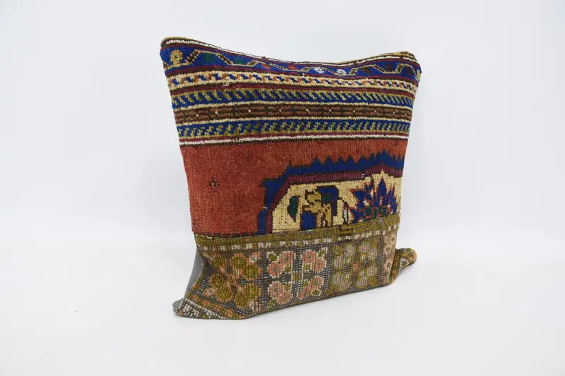 Boho Pillow Sham Cover, Throw Kilim Pillow, Pillow Sham, 18x18 Red Pillow Sham, Outdoor Bolster Pillow Case, Ethnical Kilim Rug Pillow - 3