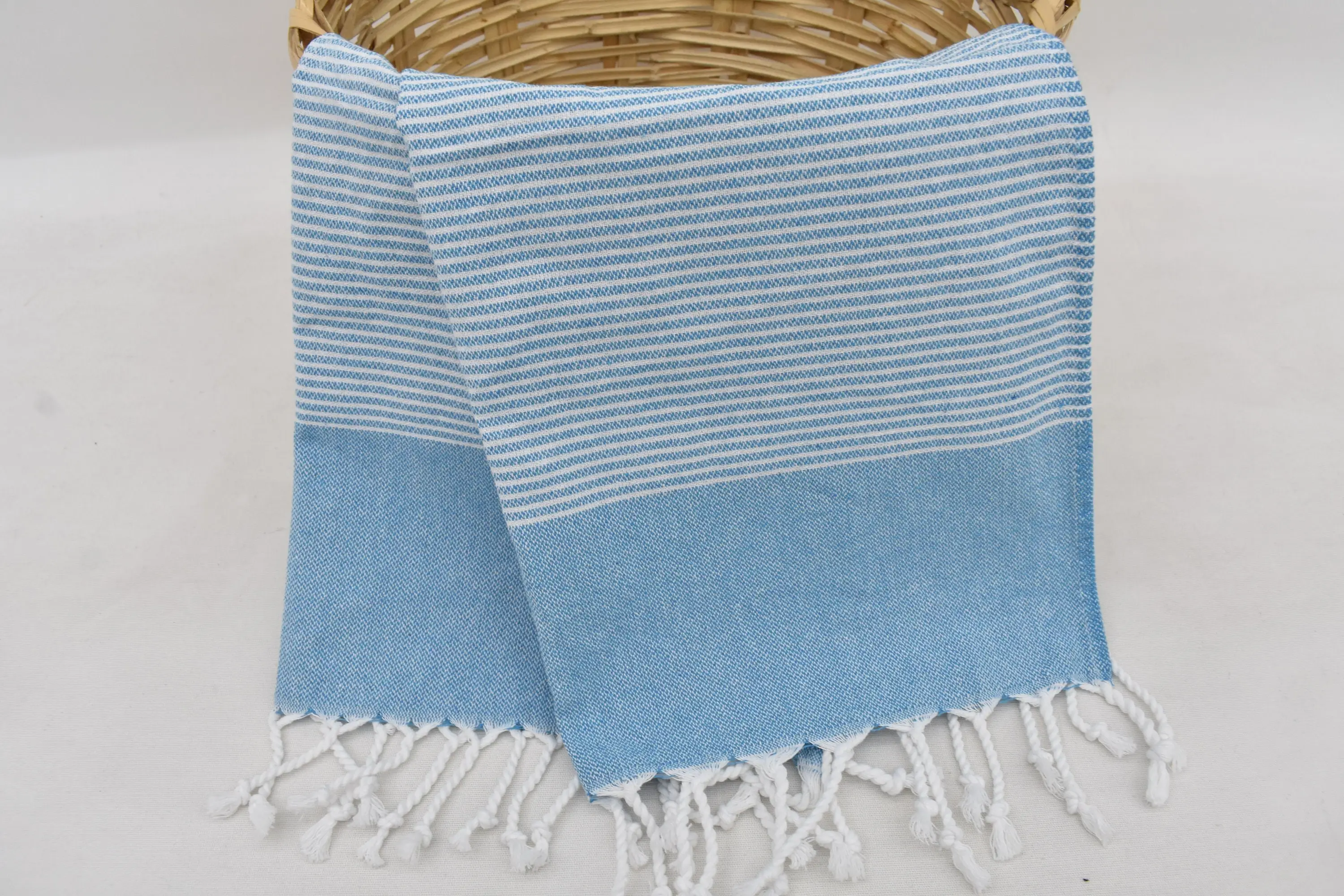 Striped Hand Towel Blue & White 20x40 Inches Turkish Cotton Kitchen Towel - 1