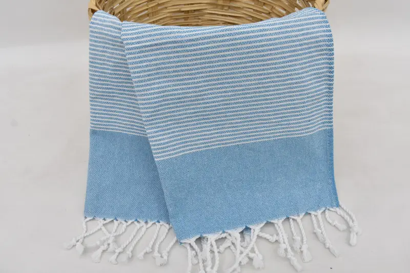 Striped Hand Towel Blue & White 20x40 Inches Turkish Cotton Kitchen Towel