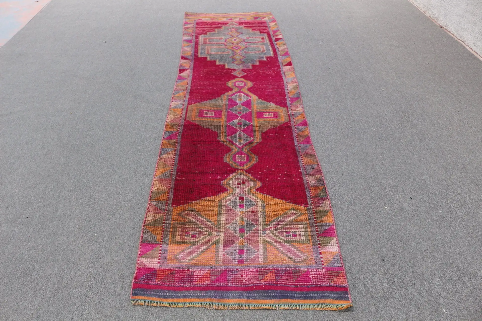 Turkish 2.9x10.3 ft Rug, Runner Vintage Rug, Red Orange Oriental Wool Rug - 1