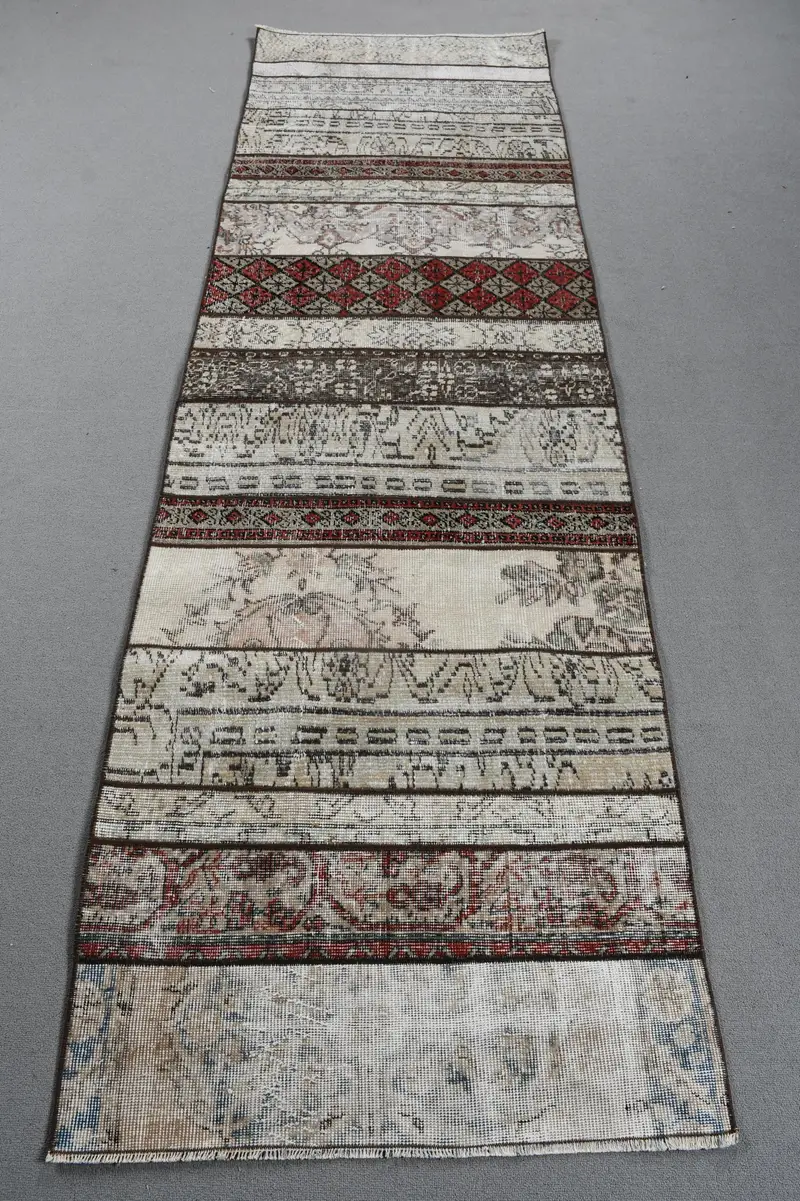 Vintage-Teppich, 2,9x9,4 ft Läuferteppich, rot-blauer Oushak-Wollteppich - 1