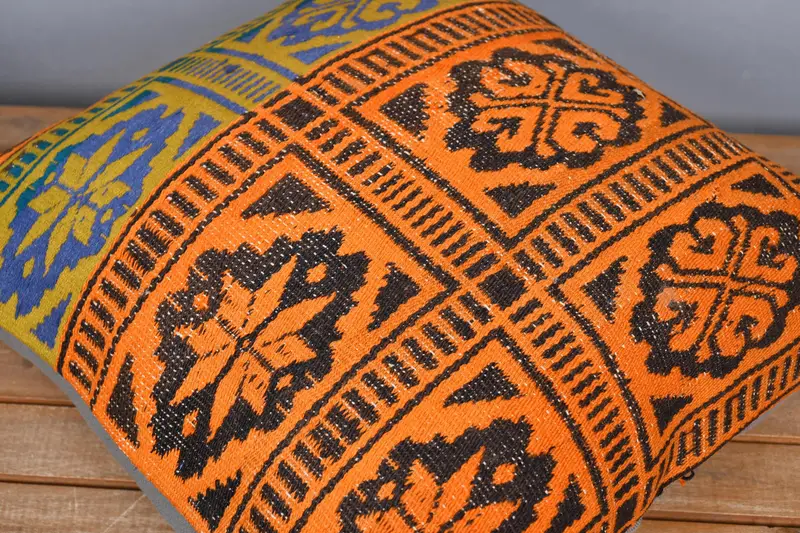Kilim Pillow, Art Deco Pillow Sham, Vintage Kilim Pillow, 20x20 Blue Cushion Case, Cushion, Farmhouse Cushion Case, Interior Designer Pillow - 4