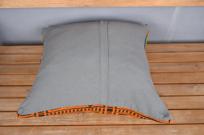 Kilim Pillow, Art Deco Pillow Sham, Vintage Kilim Pillow, 20x20 Blue Cushion Case, Cushion, Farmhouse Cushion Case, Interior Designer Pillow - 5