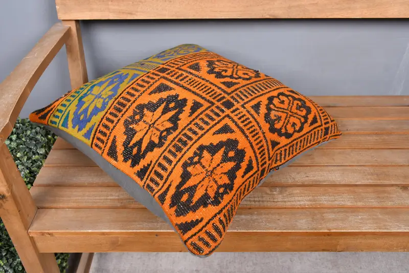 Kilim Pillow, Art Deco Pillow Sham, Vintage Kilim Pillow, 20x20 Blue Cushion Case, Cushion, Farmhouse Cushion Case, Interior Designer Pillow - 2