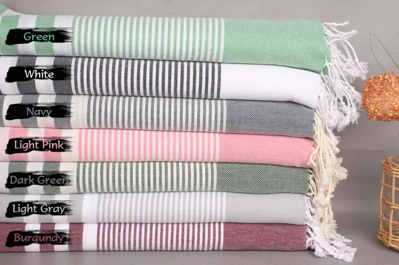 Striped Organic Cotton Beach Towel, Beige, 40x71 Inches