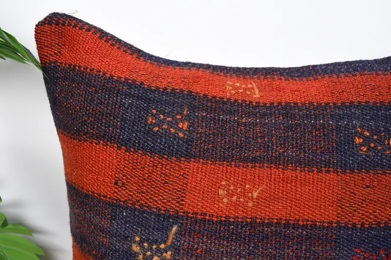 Throw Kilim Pillow, Pillow Sham, Boho Chic Pillow Sham, Ethnical Kilim Rug Pillow, Vintage Kilim Pillow, 20x20 Orange Pillow Cover - 2