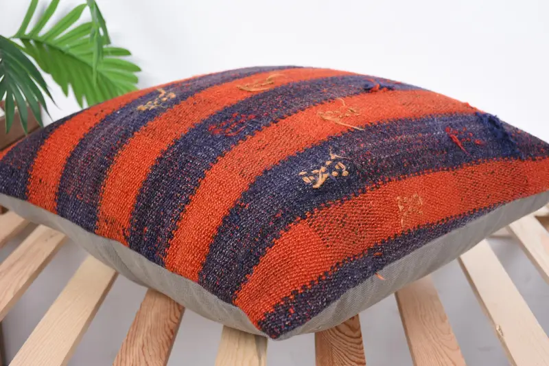 Throw Kilim Pillow, Pillow Sham, Boho Chic Pillow Sham, Ethnical Kilim Rug Pillow, Vintage Kilim Pillow, 20x20 Orange Pillow Cover - 6