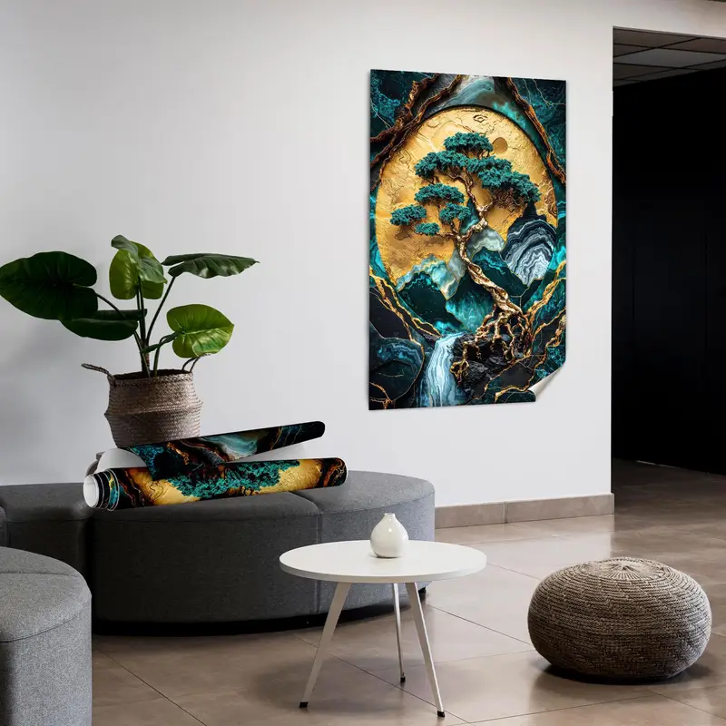 Resumen de árbol de bonsái de oro de lujo moderno Lienzo