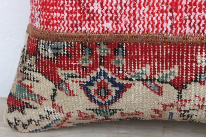 Cushion, Gift Pillow, Handmade Throw Cushion Cover, 16x16 Red Cushion Case, Boho Pillow Sham Cover, Vintage Kilim Throw Pillow - 3