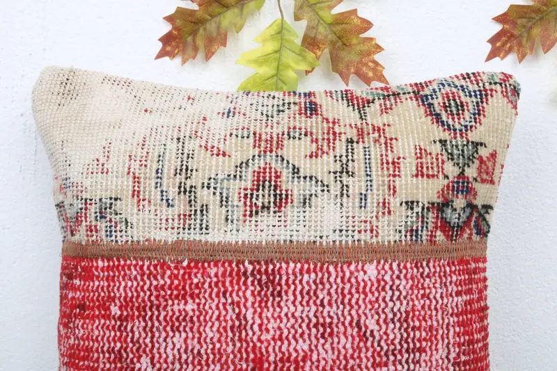 Cushion, Gift Pillow, Handmade Throw Cushion Cover, 16x16 Red Cushion Case, Boho Pillow Sham Cover, Vintage Kilim Throw Pillow - 5