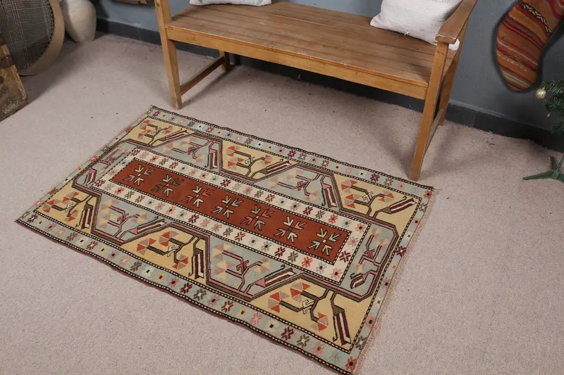 Teppich mit grünen und orangefarbenen Punkten, 2,9 x 4,6 Fuß, schickes Dekor