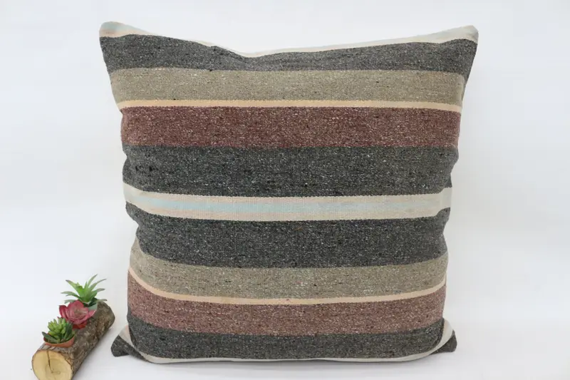 Boho Pillow, Cushion Cover, Vintage Kilim Throw Pillow, 28x28 Brown Pillow, Vintage Kilim Pillow Cushion Cover, Kilim Cushion Sham - 4