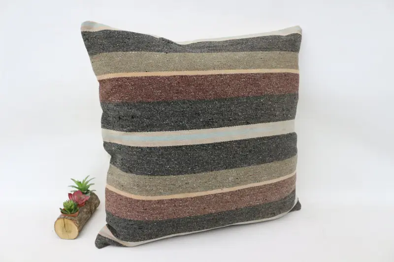 Boho Pillow, Cushion Cover, Vintage Kilim Throw Pillow, 28x28 Brown Pillow, Vintage Kilim Pillow Cushion Cover, Kilim Cushion Sham - 3