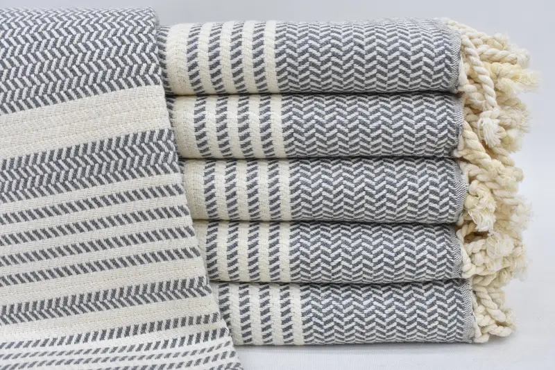 Personalized Organic Cotton Gray Striped Towel, Bachelorette Party Gift, 70x40 Inches