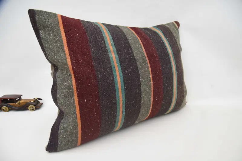 Pillow Cover, Handmade Kilim Cushion, 20x28 Brown Cushion Cover, Vintage Kilim Throw Pillow, Interior Designer Pillow, Patio Cushion Case - 3