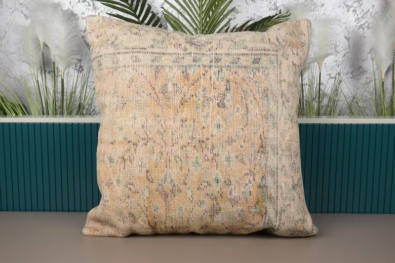 Orange & Bronze Blumen Kissen, handgemachtes Vintage Kissen