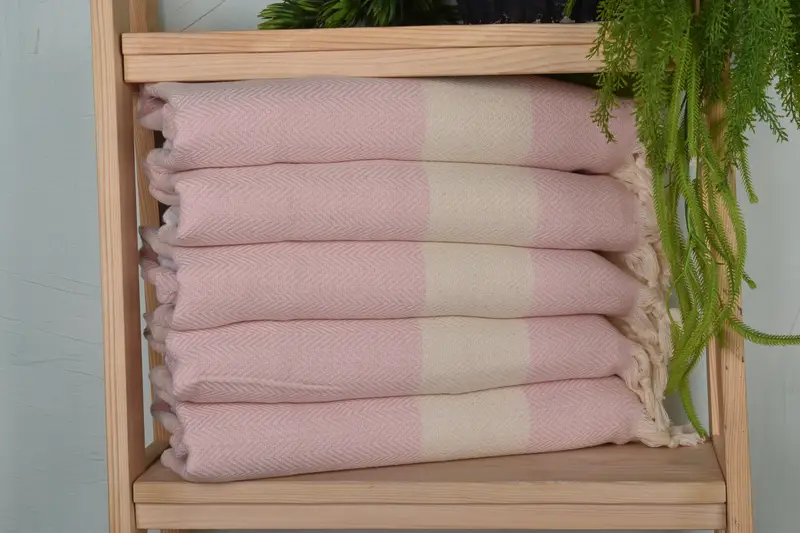Light Powder Pink Cotton Hand Towel, 18x36 Inches, Beige, Monogram Kitchen Towel