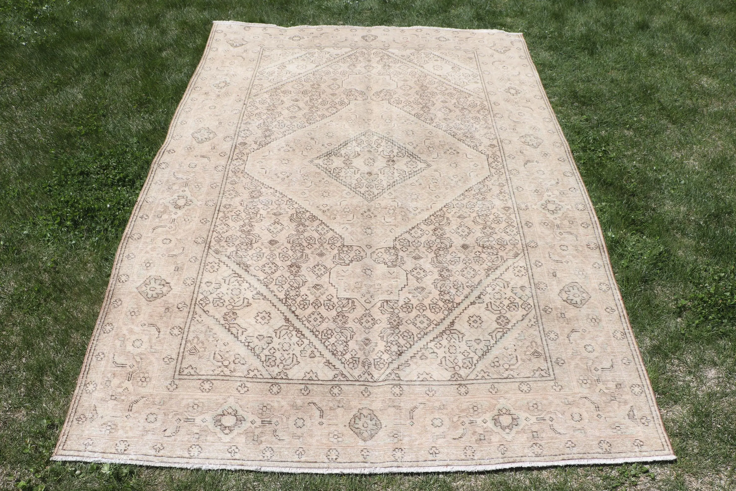 Vintage Turkish Rug, 6.46x9.4 ft Rug, Brown Camouflage Wool Rug - 1