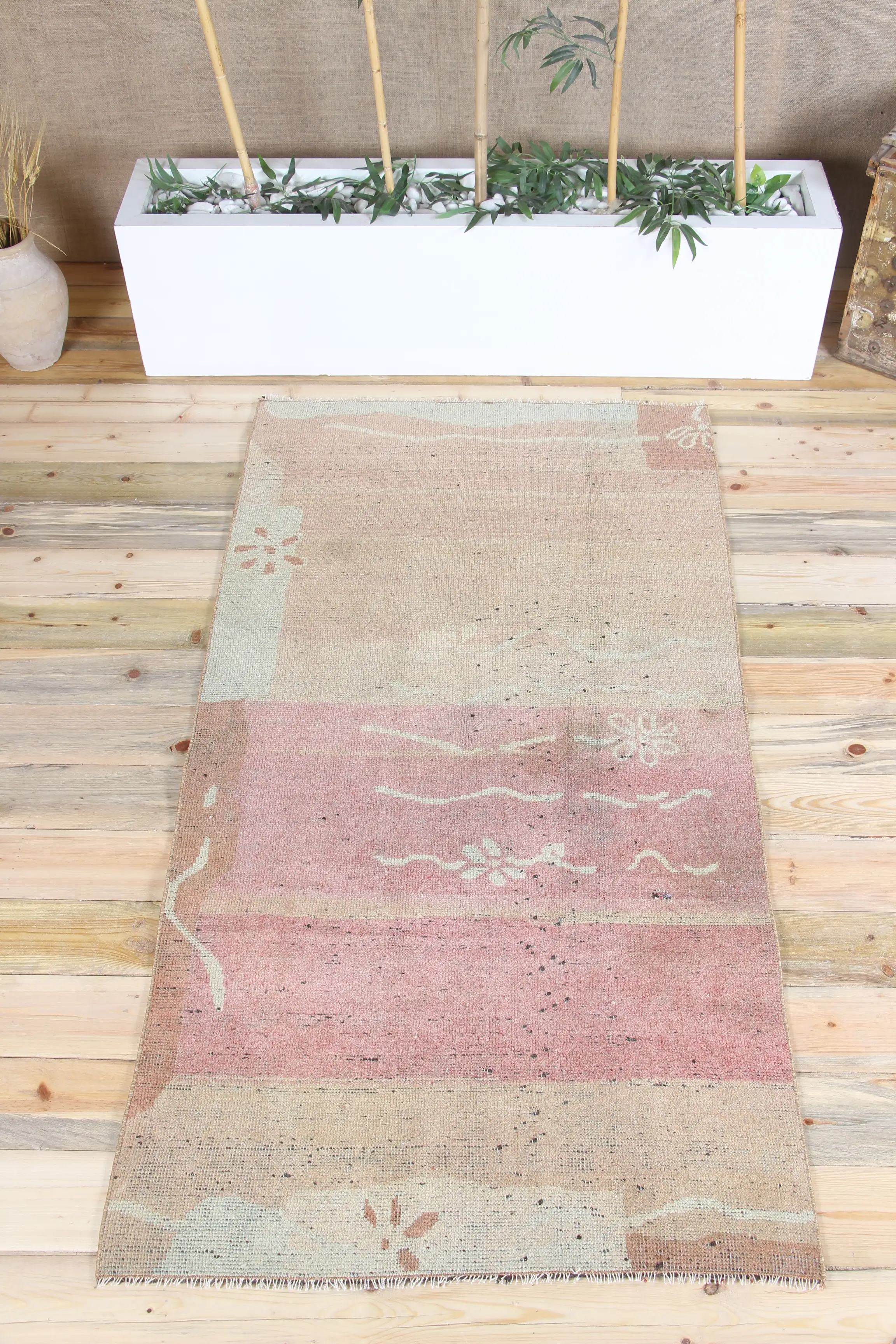 3.3x6.4 ft Halı, Accent Türk Halısı, Pembe Oushak Çiçekli Halı - 1