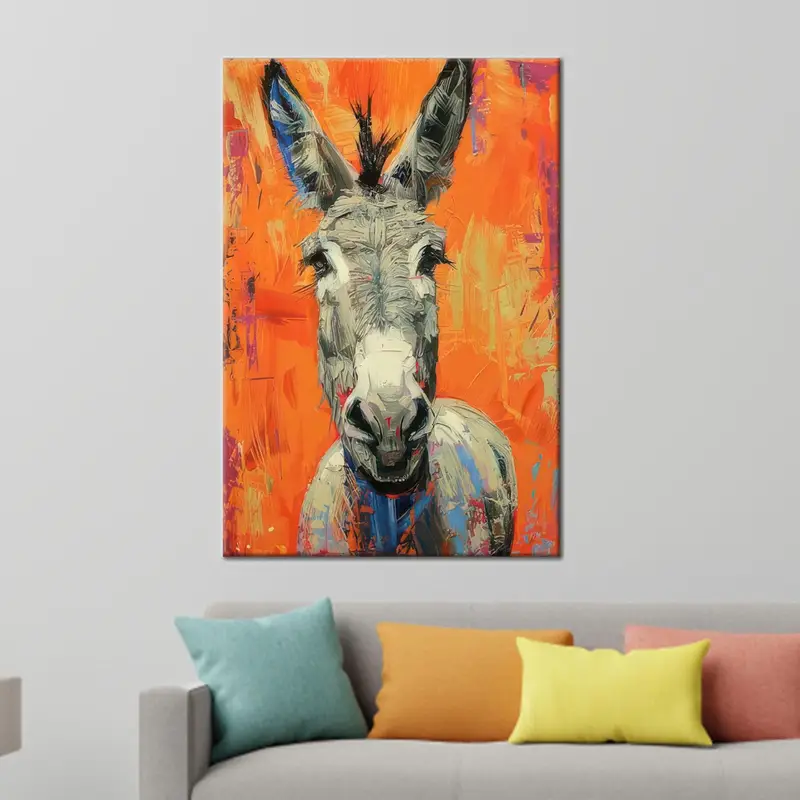 Abstract Modern Orange Donkey Portrait Printed Canvas Art