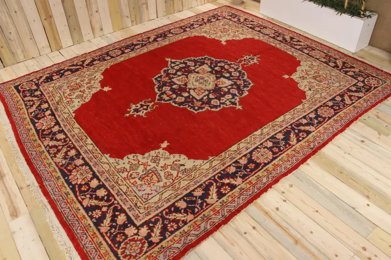 Oushak Rug, 9.3x11.2 ft Turkish Rug, Red Abstract Rug Wool - 1