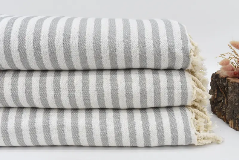 Throw Blanket, Bride Gift, Bridesmaid Gifts, 104x76 Cotton Striped Towel, Turkish Bedspread, Wedding Anniversary Gift, Woven Throw Blanket - 1