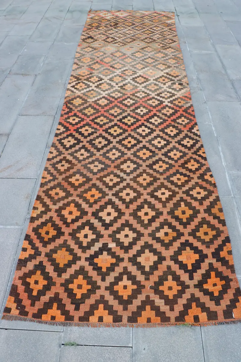 Vibrant Orange Rug, 3.6x13 ft Polka Dot Design