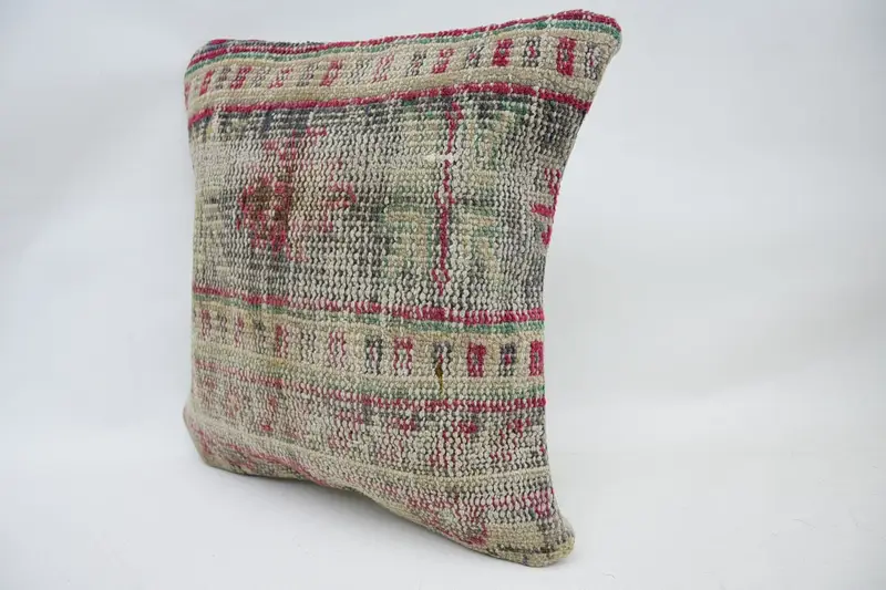 Vintage Throw Cushion Case, 14x14 Brown Cushion, Pillow Case, Pillow for Couch, Kilim Cushion Sham, Throw Kilim Pillow, One Of A Kind Cushion Cover - 3