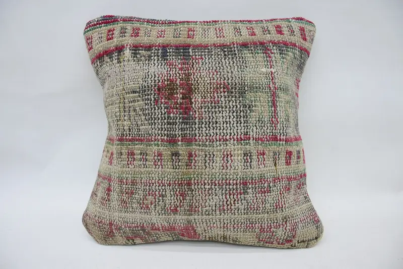 Vintage Throw Cushion Case, 14x14 Brown Cushion, Pillow Case, Pillow for Couch, Kilim Cushion Sham, Throw Kilim Pillow, One Of A Kind Cushion Cover - 1