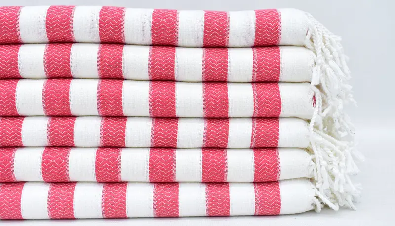 Embroidered Beach Towel, Vermilion Striped, 70x36 Inches