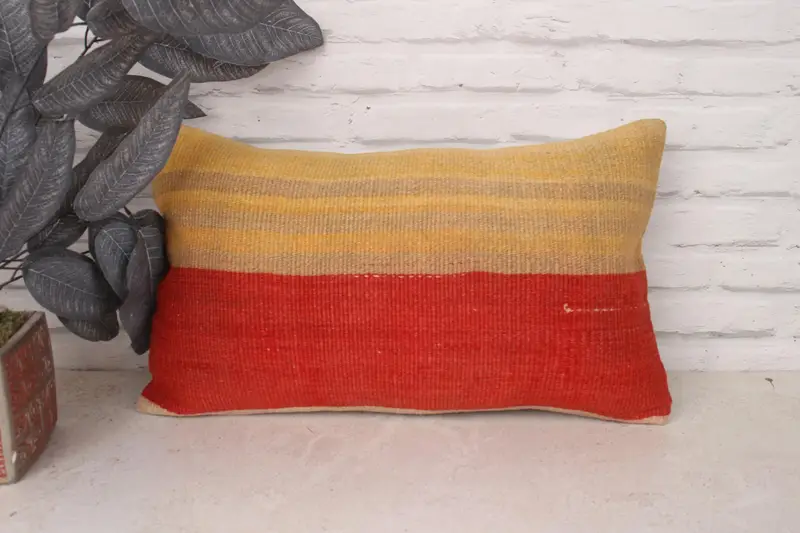 Bench Cushion, Interior Designer Pillow, Couch Cushion Case, Kilim Pillow Cover, Cushion Cover, Kilim Cushion Sham, 12x20 Red Pillow Case - 1
