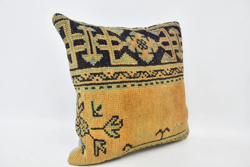 Interior Designer Pillow, Nomadic Pillow Sham, Pillow Sham, Ethnical Kilim Rug Pillow, Throw Kilim Pillow, 20x20 Yellow Cushion - 3