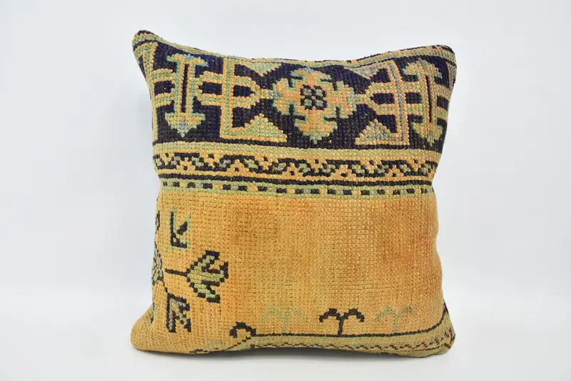 Interior Designer Pillow, Nomadic Pillow Sham, Pillow Sham, Ethnical Kilim Rug Pillow, Throw Kilim Pillow, 20x20 Yellow Cushion - 1