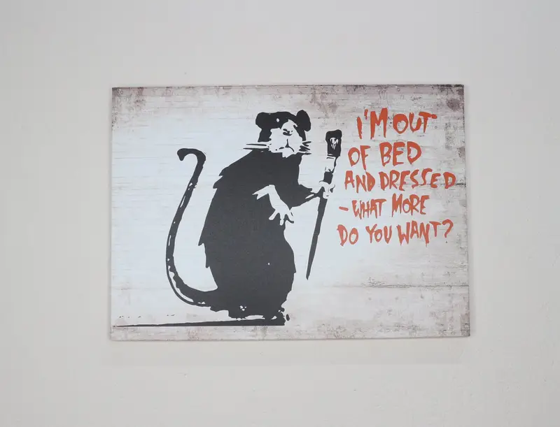 Banksy Mouse Canvas: I'm Out Of Bed, Graffiti Art Print