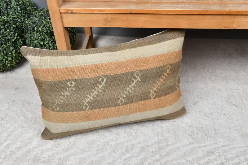 Square Throw Pillow Sham, Turkish Kilim Pillow, Outdoor Bolster Cushion, Interior Designer Pillow, Pillow Sham, Pillow for Sofa, 16x24 Brown Pillow - 7