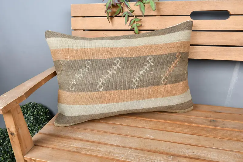 Square Throw Pillow Sham, Turkish Kilim Pillow, Outdoor Bolster Cushion, Interior Designer Pillow, Pillow Sham, Pillow for Sofa, 16x24 Brown Pillow - 1