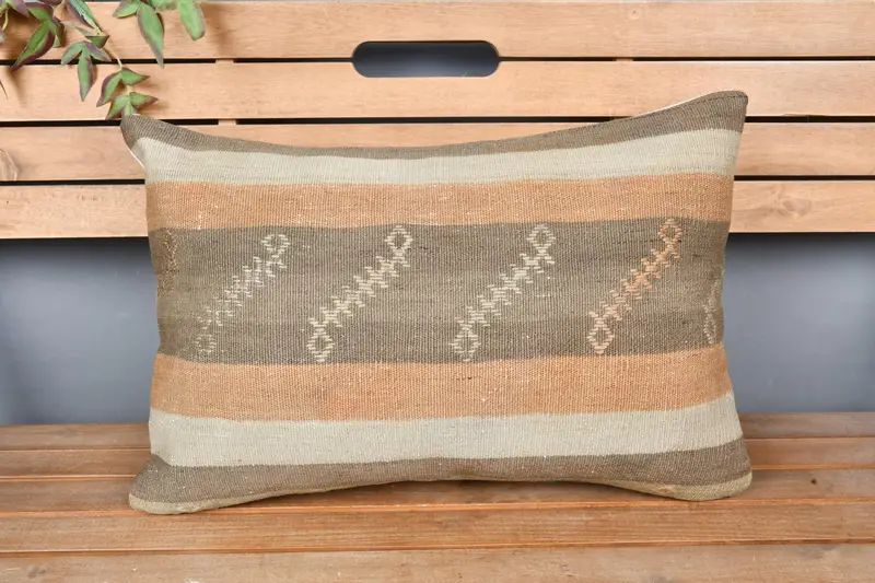 Square Throw Pillow Sham, Turkish Kilim Pillow, Outdoor Bolster Cushion, Interior Designer Pillow, Pillow Sham, Pillow for Sofa, 16x24 Brown Pillow - 6