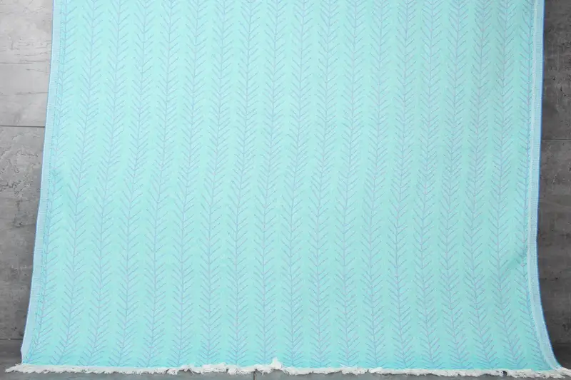 Turkish Towel Beach Monogrammed Floral Pattern, Turquoise-Sax Blue, 36x71 Inches