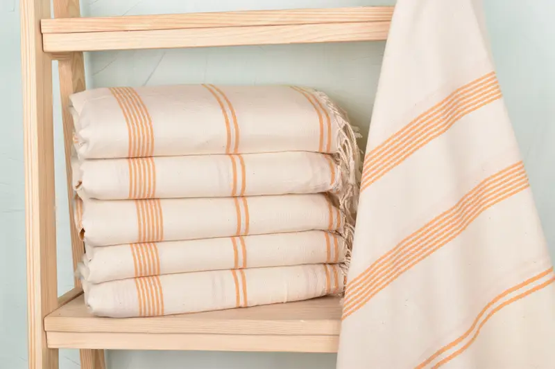 Striped Towel Orange Cotton Handmade Bath Towel, 36x79 Inches