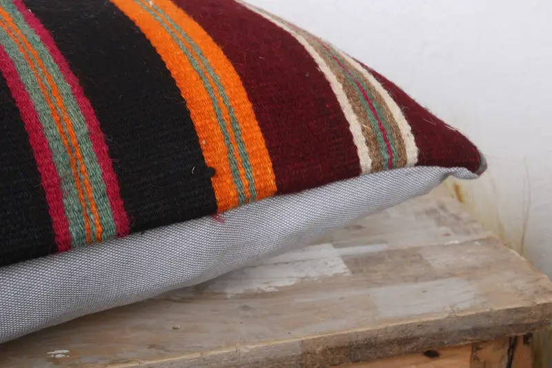 Boho Pillow Sham Cover, Throw Kilim Pillow, Cotton Pillow Sham, Cushion Case, Vintage Kilim Throw Pillow, 12x24 Brown Pillow - 6