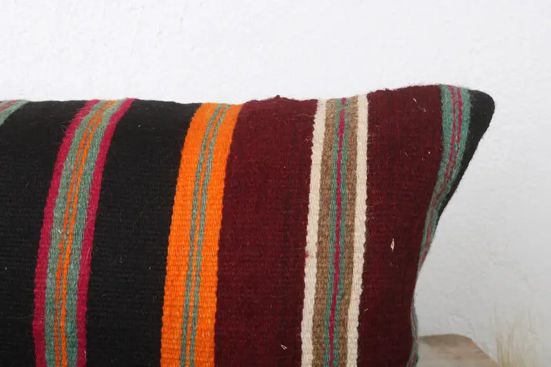Boho Pillow Sham Cover, Throw Kilim Pillow, Cotton Pillow Sham, Cushion Case, Vintage Kilim Throw Pillow, 12x24 Brown Pillow - 5