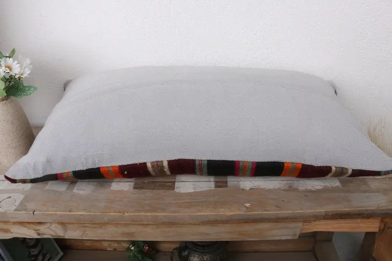 Boho Pillow Sham Cover, Throw Kilim Pillow, Cotton Pillow Sham, Cushion Case, Vintage Kilim Throw Pillow, 12x24 Brown Pillow - 7