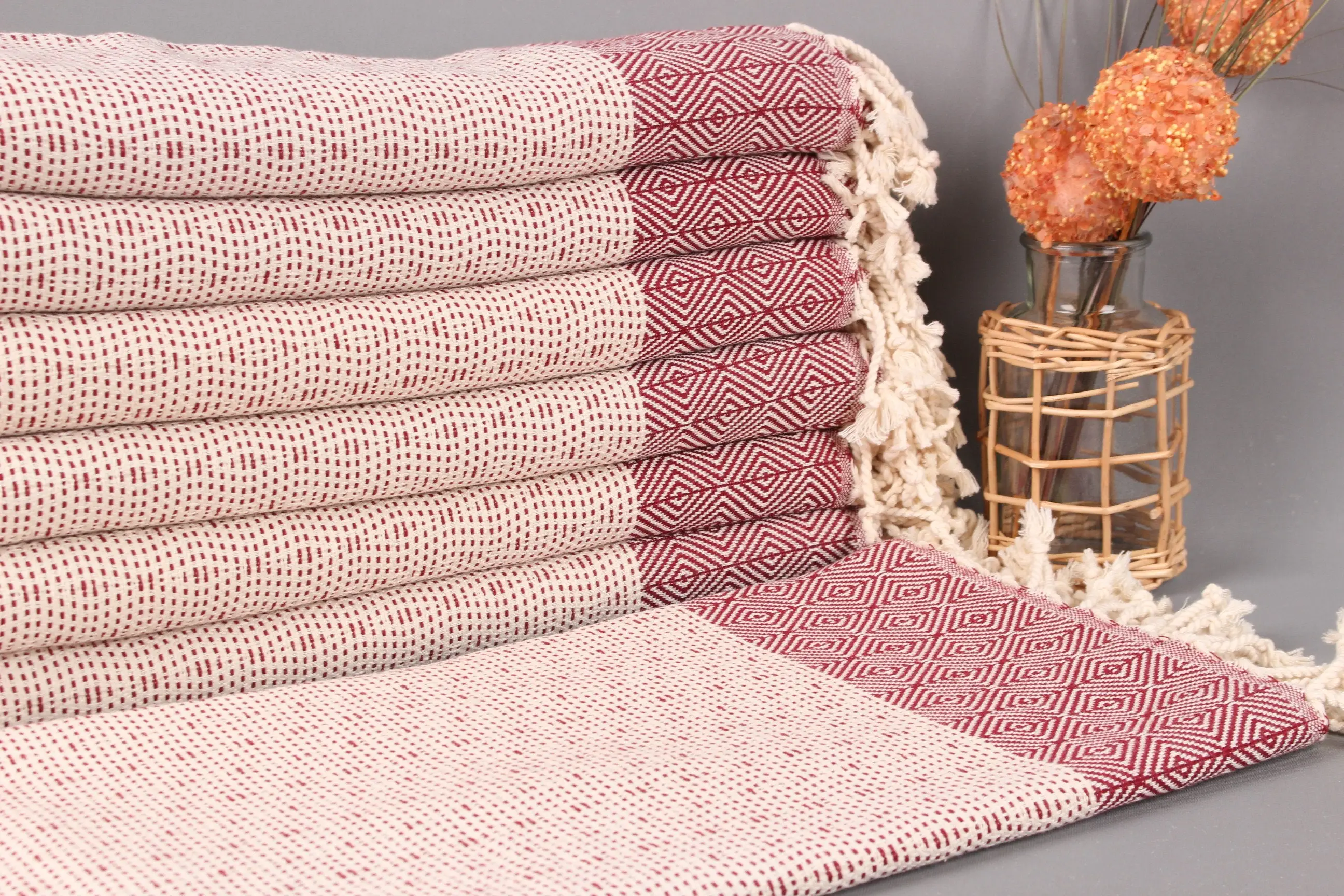 Personalized Turkish Towel Burgundy Diamond, Organic Cotton, 40x71 Inches - 1