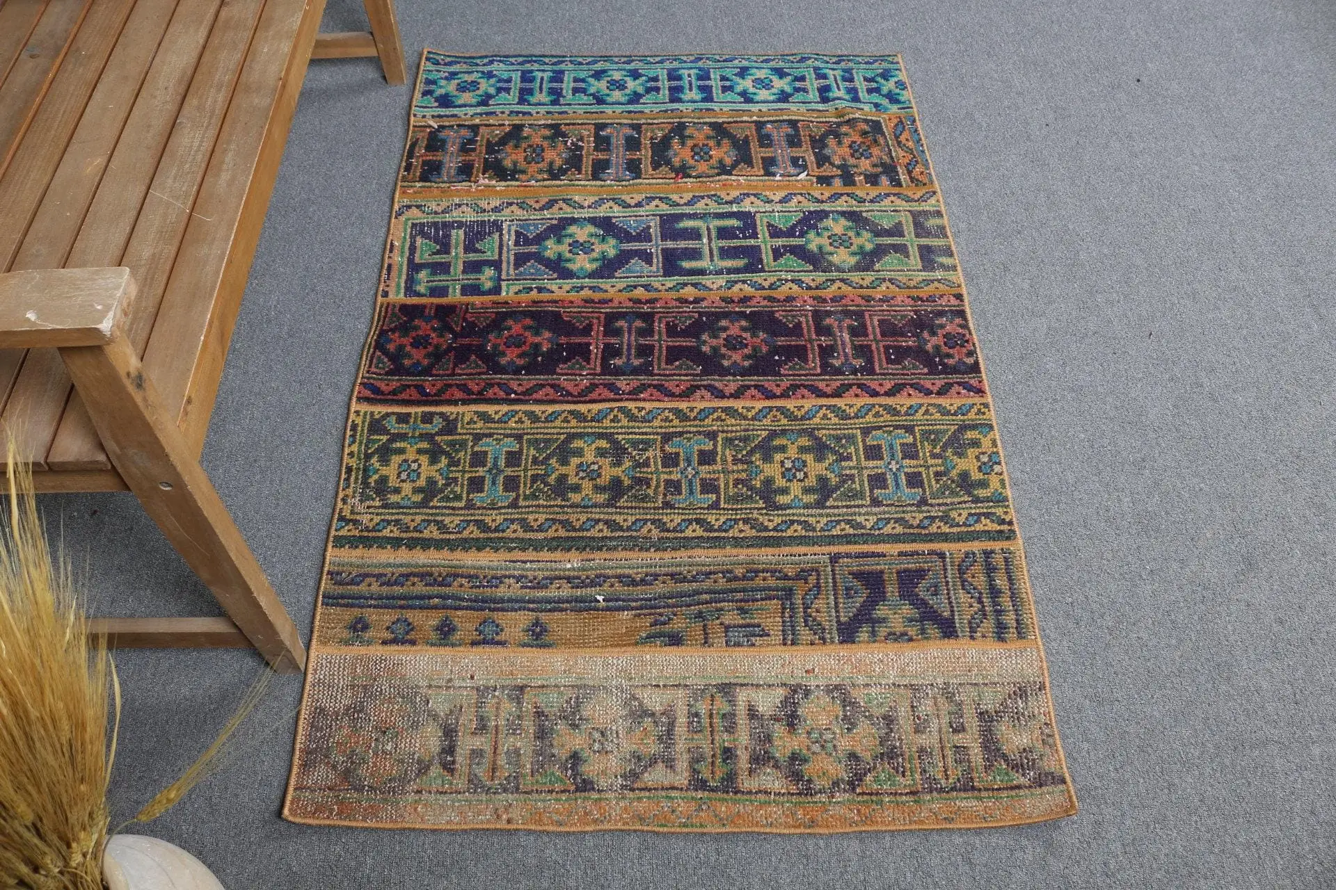 3x4.9 ft Turkish Rug, Vintage Small Rug, Blue Brown Plants & trees Rug - 1